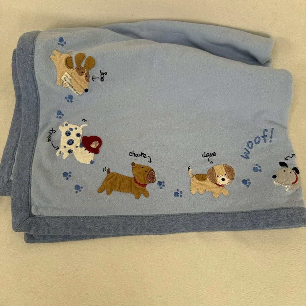 Carter's Baby Blanket Puppy Dogs Woof Blue Stripe Cotton Lovey Security 28x28